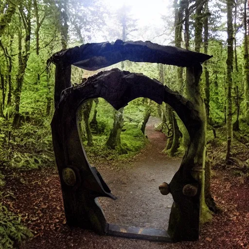 Prompt: portal leading to a fantasy world in a forest in middle earth