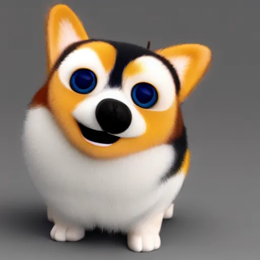 Prompt: cute happy corgi furby, pixar, 3 d render, concept art