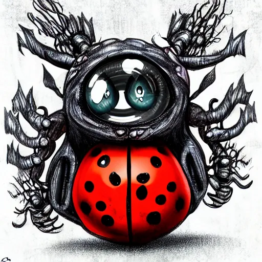 Prompt: ladybug as a monster, fantasy art style, horrifying atmosphere, nightmare - like dream