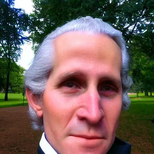 Image similar to selfie photo taken by george washington at the park, real life photo