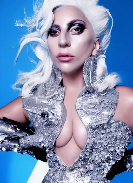 Image similar to lady gaga photoshoot inspired by intel, technology , magazine, Highly realistic. High resolution. Highly detailed. Dramatic. 8k.4k.