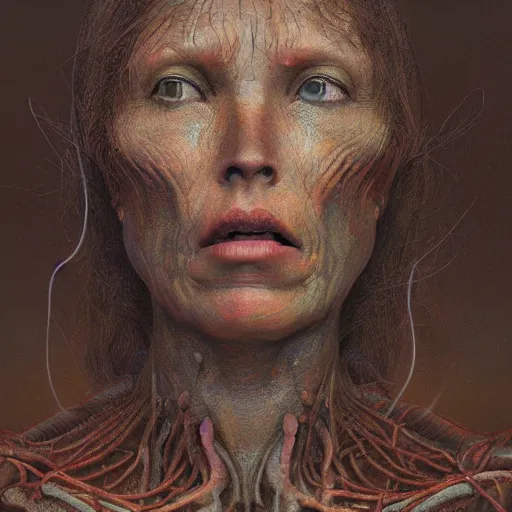 Image similar to face portrait, rocky shore, alien woman, glowing red, by edgar maxence and ross tran, zdzisław beksinski, and michael whelan, distant, gustav dore, h. r. giger, 8 k, octane render