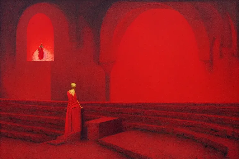 Image similar to only with red, a red melted emperor, taormina amphitheatre, crowd hails him, in the style of beksinski, parts by edward hopper, parts by rodcenko, parts by yue minjun, intricate and epic composition, red by caravaggio, insanely quality, highly detailed, masterpiece, red light, artstation, 4 k