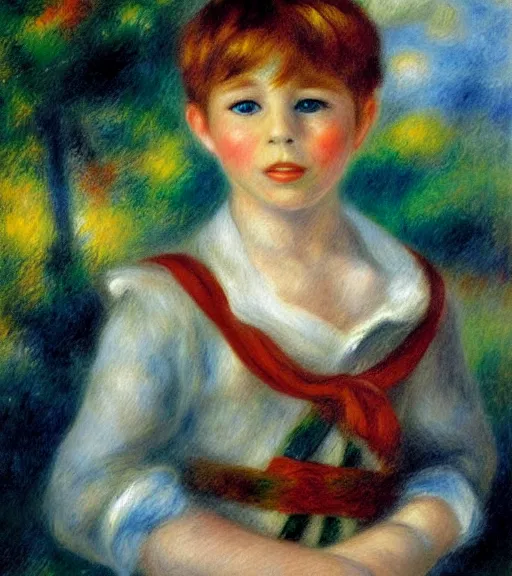 Prompt: oil painting portrait of peter pan by renoir