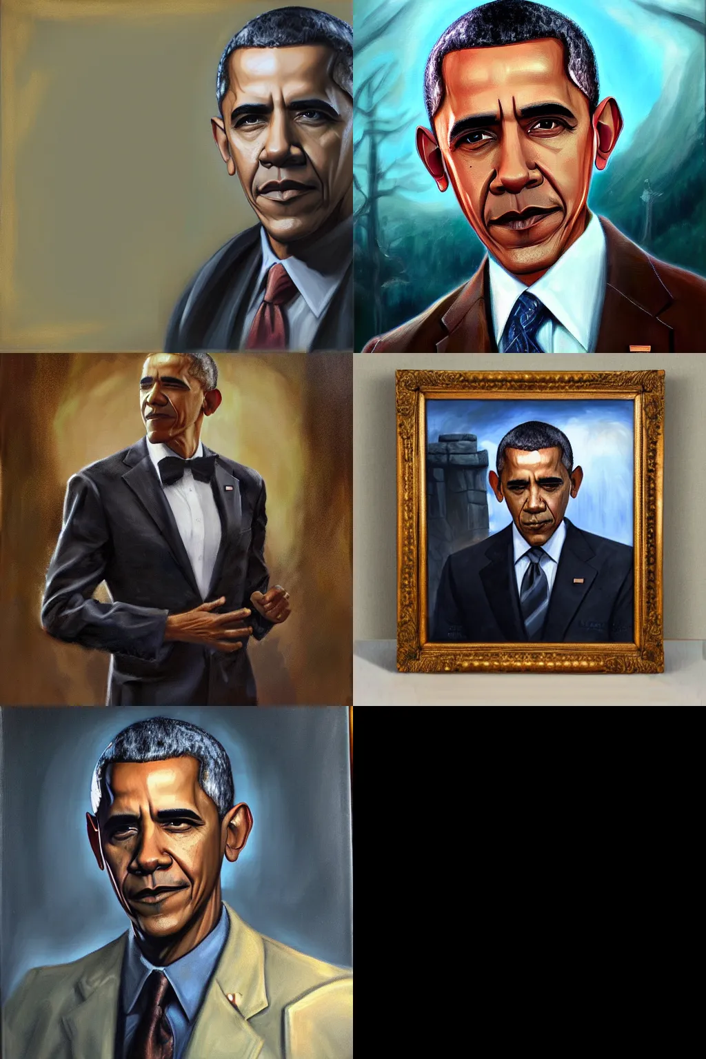 Prompt: Obama in Elderscrolls Skyrim, oil painting, portrait
