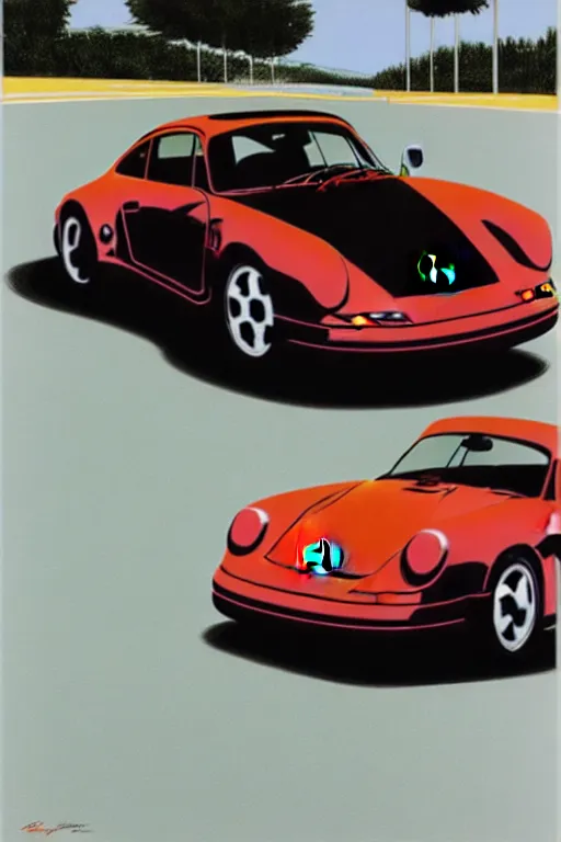 Image similar to porsche 9 5 9 sitting by the side of the road by syd mead