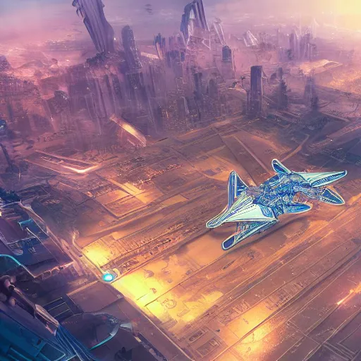 Image similar to an aerial scene of the beautiful intricate epic futuristic cybernetic sphinx in a cyberpunk pharaoh city, floating pyramids in the background, hyper detailed, cinematic lighting