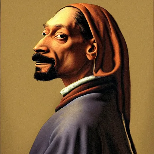 Image similar to a portrait painting of Snoop Dogg, by Vermeer