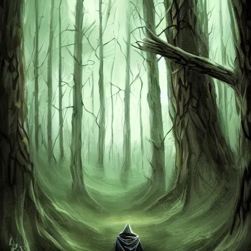 Prompt: a hooded figure standing in a forest, celestia, eden, river, fantasy artwork, award winning, very very very very very very very beautiful scenery, artstation