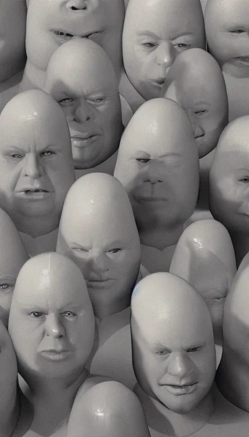 Prompt: obese coneheads, detailed facial features, 1 9 8 0 aesthetic