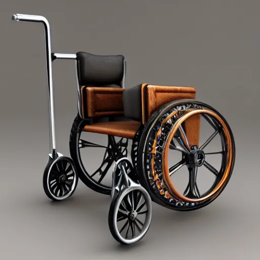 Image similar to a 3d render of a steampunk wheelchair, ultra detailed, realism, 8k, octane render, unreal engine