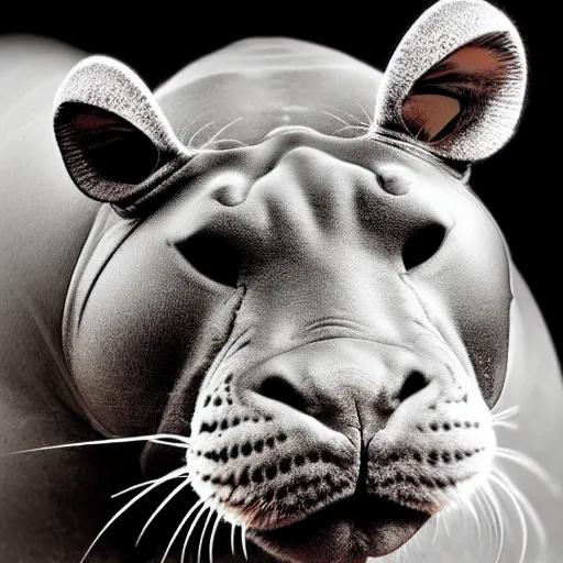 Prompt: a feline hippo - cat - hybrid. animal photography,