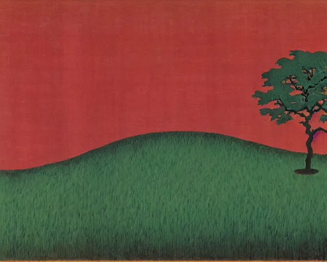 Prompt: deforestation by Magritte, Hokusai, and Rothko