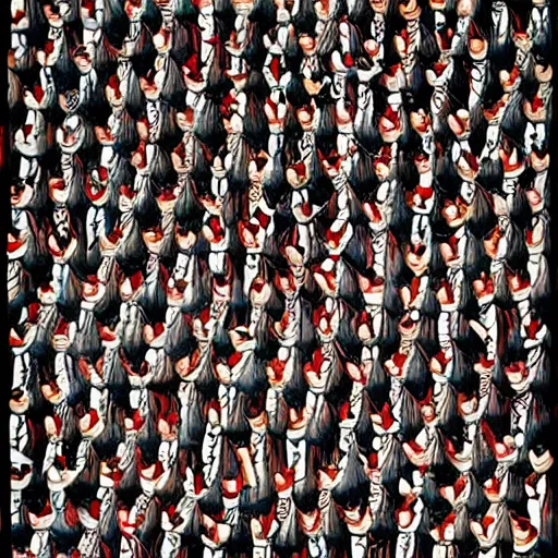 Prompt: highly detailed where's wally? by caravaggio and martin handford wiew from above