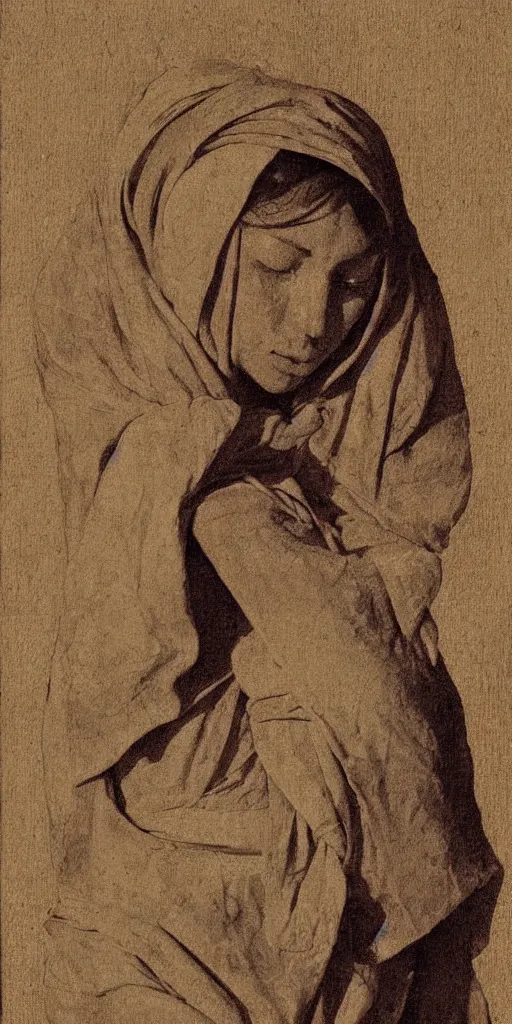 Prompt: women with cloth over her head, artistic, highly detailed, washed out