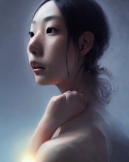 Image similar to Misaki Ito, gorgeous, portrait, powerful, intricate, beautiful, masterpiece, elegant, volumetric lighting, back lighting, rimlight, dramatic lighting, digital painting, highly detailed, artstation, sharp focus, illustration, Artgerm, Jean-Léon Gérôme , ruan jia