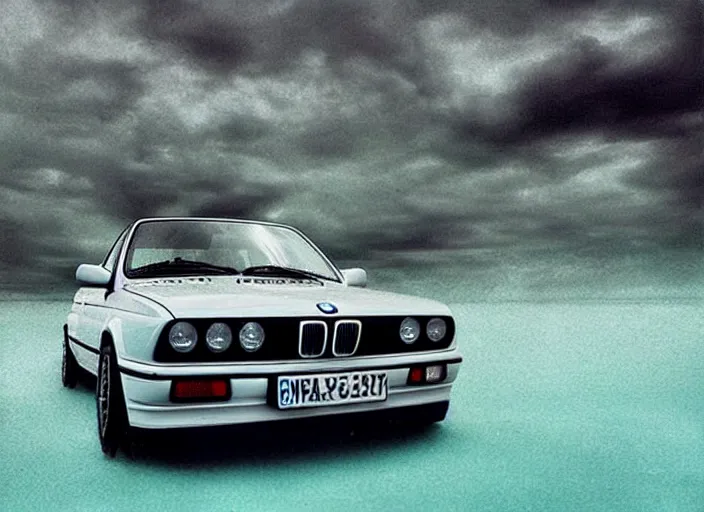 Image similar to “BMW e30 driving through an underwater city, photo taken from a long shot, matter painting, iridescent small fish” H 896