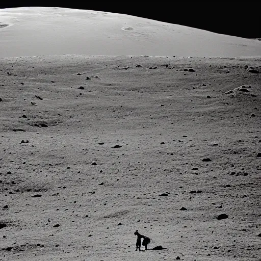 Image similar to a cowboy on horseback on the moon, earth in the distant sky, 5 0 mm