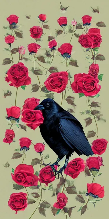 Image similar to crows made out of roses, rose crows, flower crows, crows made of flowers, muted tones, album artwork, expressionist, serene,