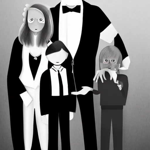 Prompt: family portrait with slenderman in background
