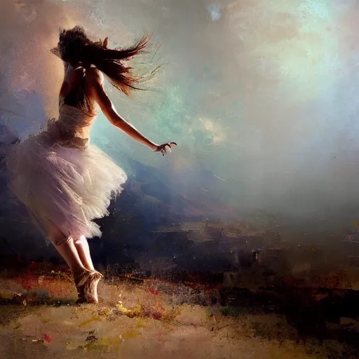 Prompt: painting of a beautiful surreal Harpey, dancing on a cloud, by Jeremy Mann and Jason Jenicke, detailed, stylized, loose brush strokes, intricate, realistic, exaggerated lighting, sense of scale, ferocious, sensual