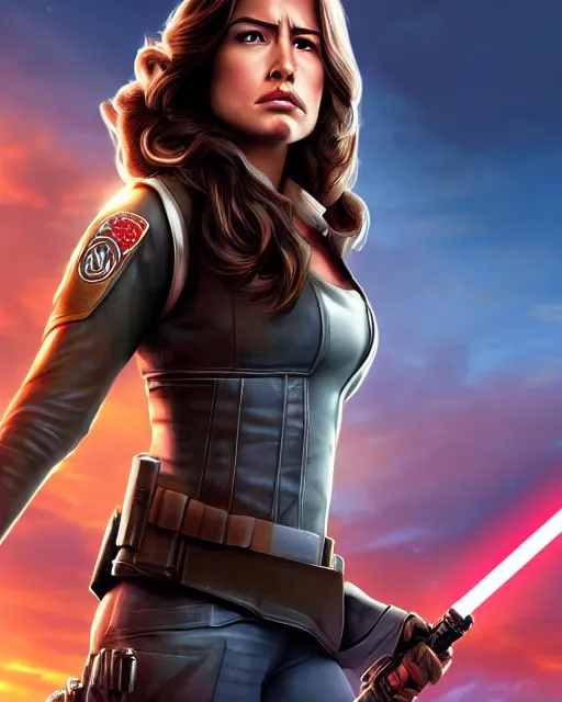 Image similar to beautiful jaina solo from star wars legends, beautiful jaina solo, without lightsaber, movie, hyper realistic, hollywood promotional image, imax, 8 k