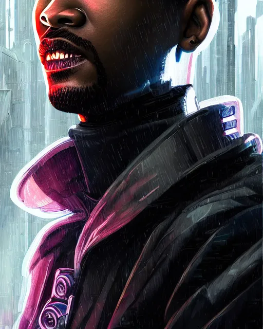 Image similar to a full length portrait of cyberpunk will smith, grim - lighting, high - contrast, intricate, elegant, highly detailed, digital painting, artstation, concept art, smooth, sharp focus, illustration