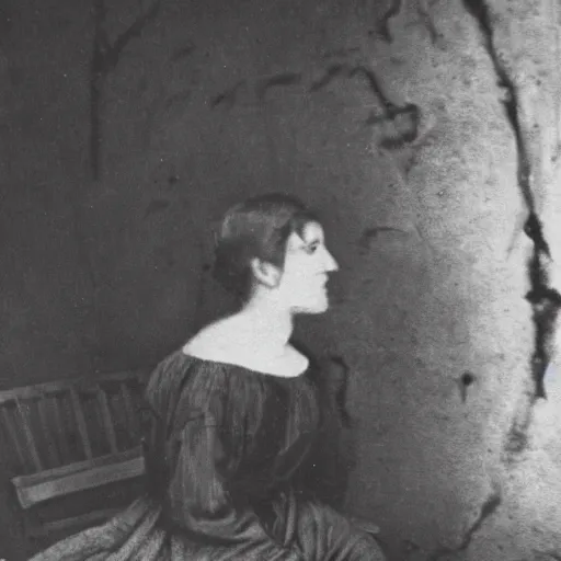 Image similar to 1830 photo of an ancient demon-girl devouring his own soul on an abandoned hospital, spooky