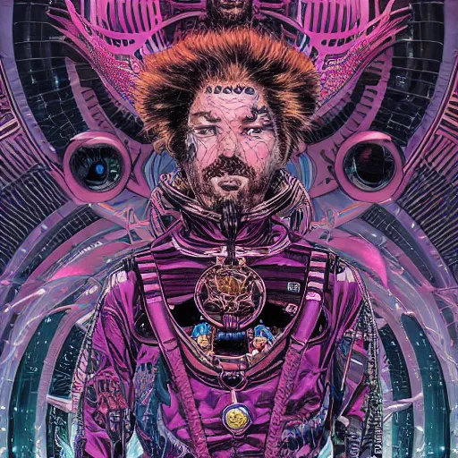 Image similar to portrait of crazy post malone sci - fi, symmetrical, glamour, by yoichi hatakenaka, masamune shirow, josan gonzales and dan mumford, ayami kojima, takato yamamoto, barclay shaw, karol bak, yukito kishiro