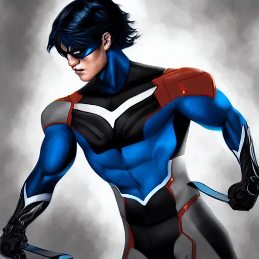 Image similar to emaa radacuuna as nightwing, realistic, intricate, elegant, art by artgerm and wlop