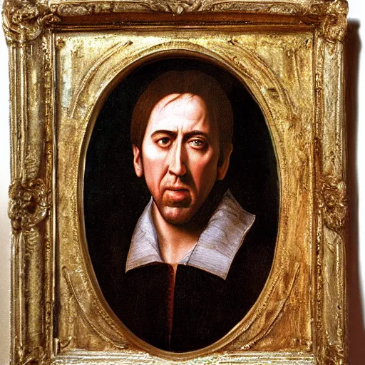 Prompt: A renaissance portrait representing Nicholas Cage, by Michelangelo, museum catalog, high detail, Florentine school