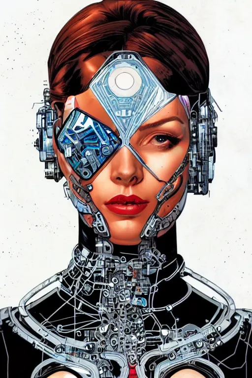 Image similar to a portrait of a beautiful cybernetically enhanced woman, by marvel comics and sandra chevrier