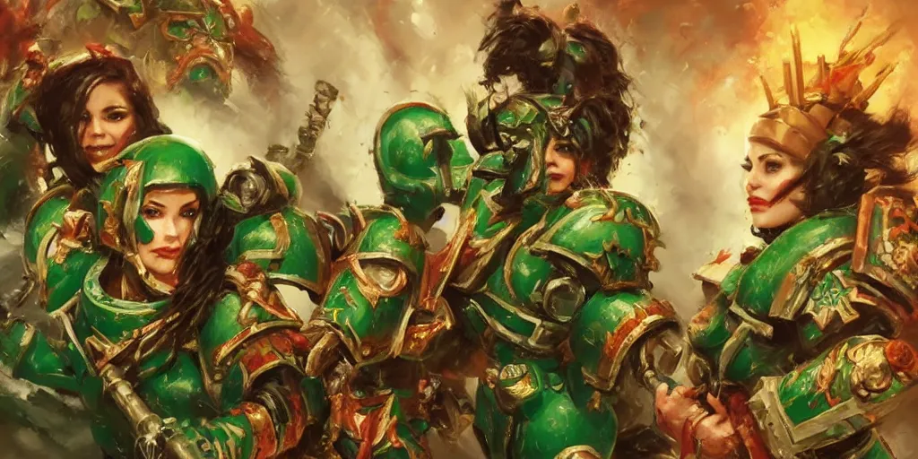 warhammer 40k battle sisters in a jade palace. by Stable Diffusion
