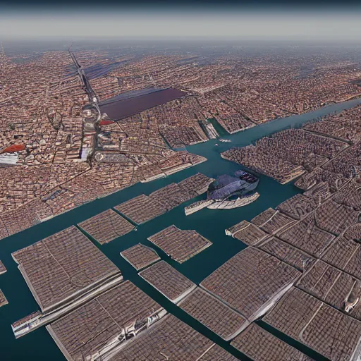 Prompt: google earth photo of futuristic technologic advanced venice city. photorealistic, trending on artstation, volumetric lighting, 4 k, award winning