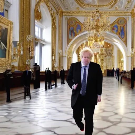 Image similar to boris johnson working in kremlin, reality, realistic, detailed, 8 k, award winning, wide shot,