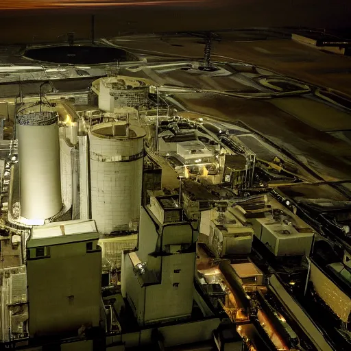 Image similar to photo of an inside nuclear power plant at night birds eye view inception cinematic