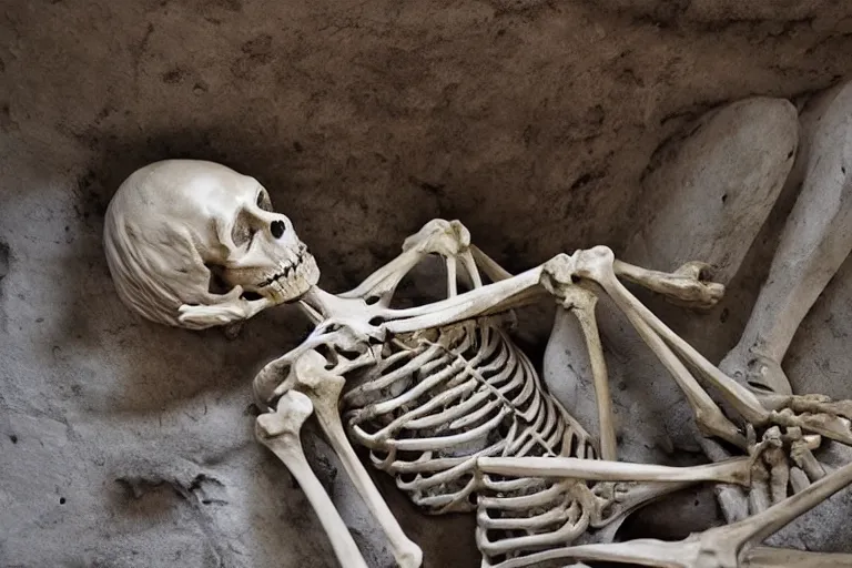 Prompt: nightmare of a tomb with an exquisite and highly detailed sculpture of a, beautiful and dreadfully prone mournfull skeleton resting under loosley thrown thick sculpted fabrics, fine detailed sculpture, stunningly beautiful detailed sculpture, fully framed and in focus
