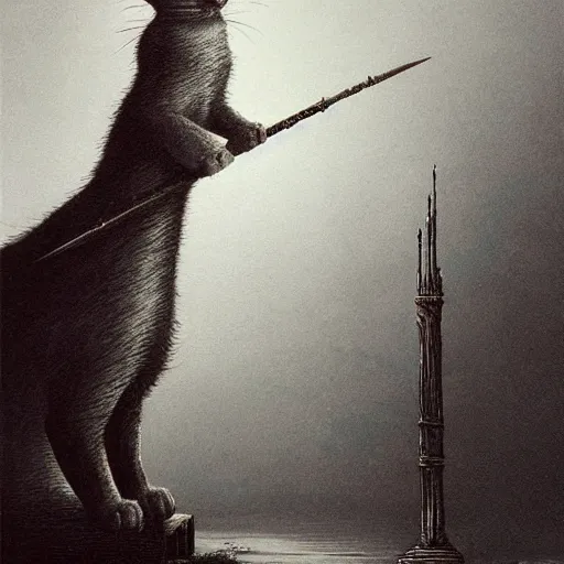 Prompt: cat in Bloodborne Style by zdzisław beksiński