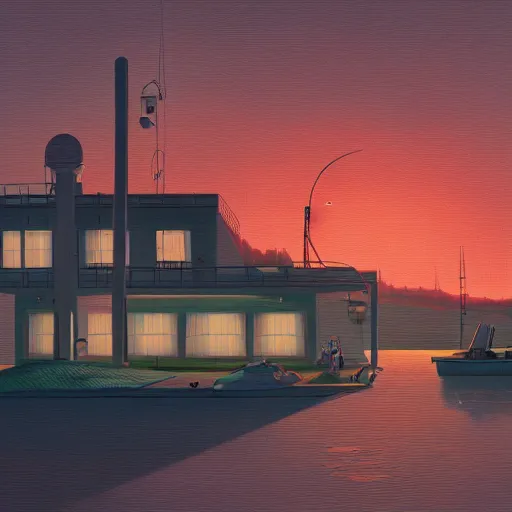 Image similar to yachting club by simon stalenhag