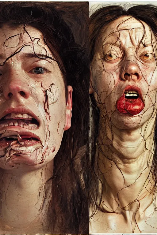Image similar to portraits of a woman enraged, part by Jenny Saville, part by Lucian Freud, part by moebius