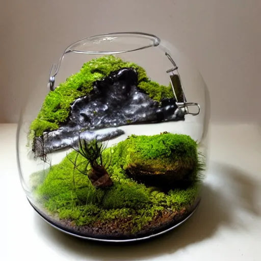 Image similar to moss terrarium with a waterfall