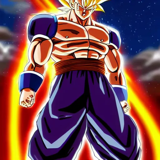 Image similar to Jesus Christ going super saiyan, muscular, lightning in the sky, glowing, Dragonball z