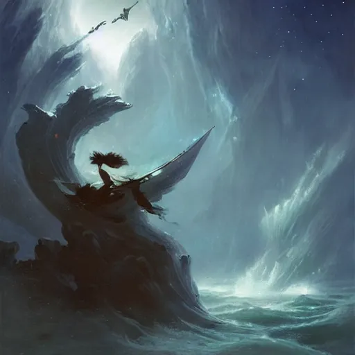 Prompt: a mind forever voyaging, fantasy, sea, cosmos, eternity, night, bayard wu