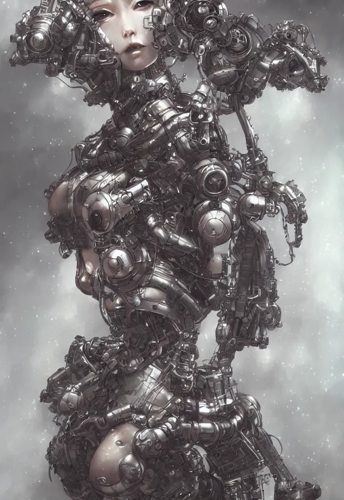 Image similar to dieselpunk robotic mistress, extremely detailed, hyperrealistic, intricate, soft light, fantasy, d & d, digital painting, art station, by yoshitaka amano