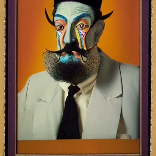 Image similar to Tall man with and goatee beard and wearing flamboyant hat in the style of Salvador Dali