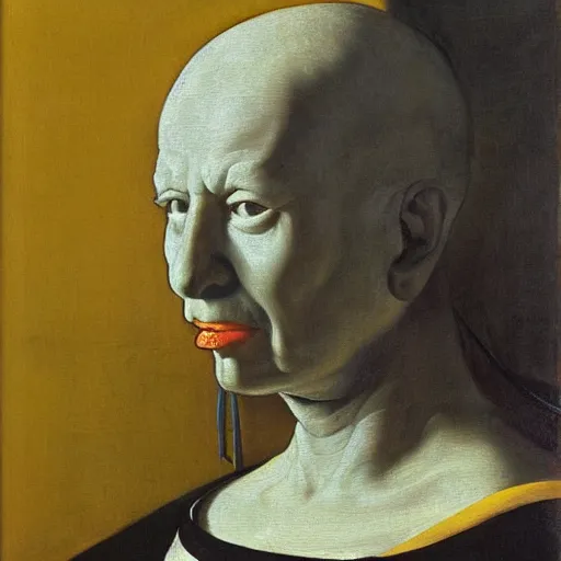 Prompt: homer simpson. vermeer, giger and michelangelo. highly detailed fine brushwork.