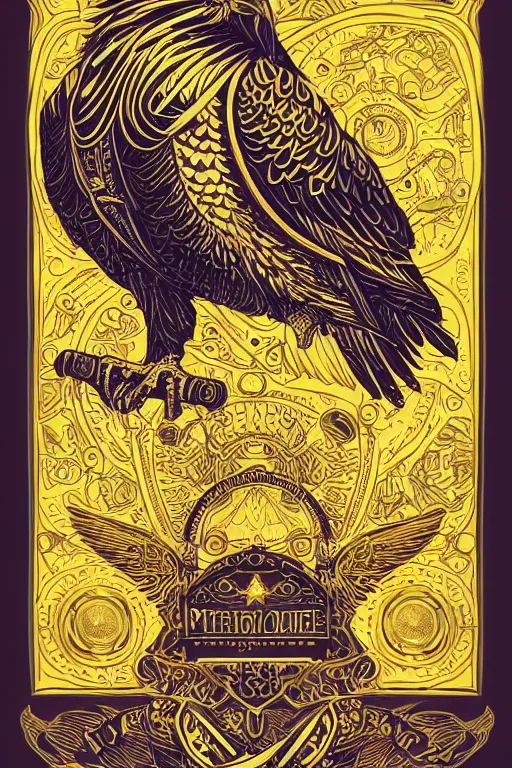 Image similar to Portrait of a golden steampunk eagle, medieval, colorful, illustration, highly detailed, simple, smooth and clean vector curves, no jagged lines, vector art, smooth