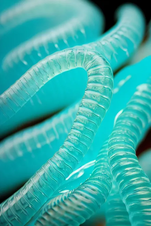 Image similar to high quality macro photo translucent gelatinous worms! gorgeous highly detailed hannah yata elson peter cinematic turquoise lighting high quality low angle hd 8k sharp shallow depth of field