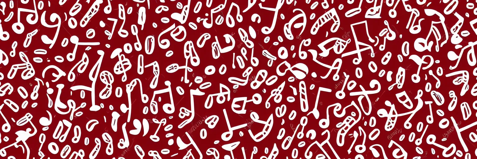 Image similar to seamless pattern design, coffee and musical notes, simple, red and white,