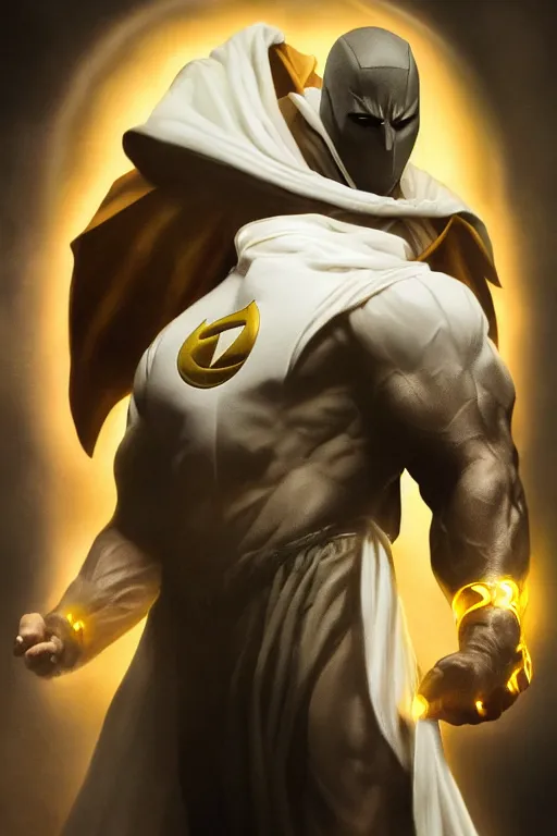 Image similar to characters portrait of Moon Knight mixed with Black Adam by Alyssa Monks, full-shot, merged character, Full body shot, cinematic opening shot, 4k, highly detailed, cinematic lighting